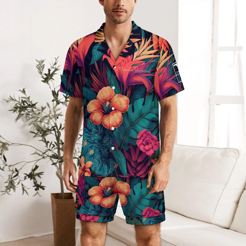 Florida Survival Tropical Garden Collection Ice Silk Pajama Set