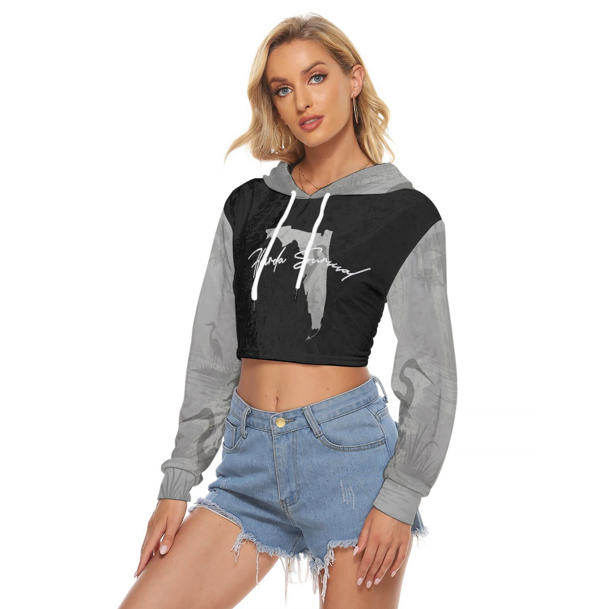 Florida Survival Everglade Veil Collection Velvet Drop Shoulder Crop Hoodie