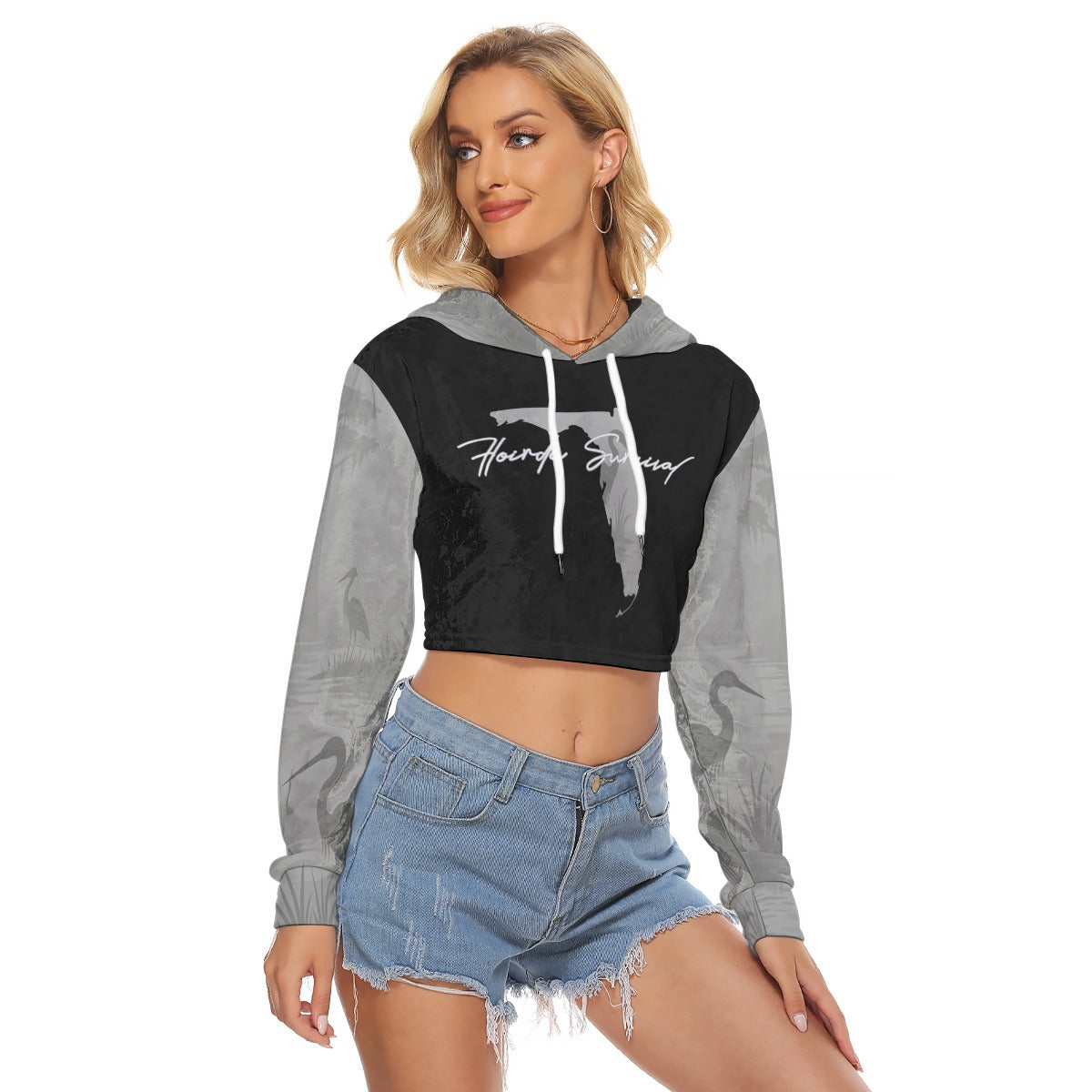 Florida Survival Everglade Veil Collection Velvet Drop Shoulder Crop Hoodie